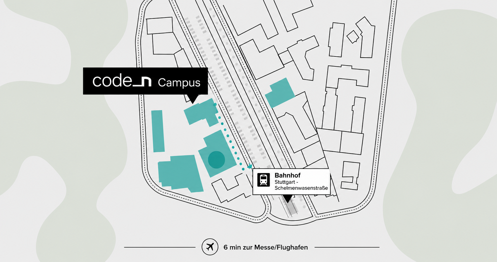 Map showing the 2-minute walk from Stuttgart-Vaihingen station to the code_n campus